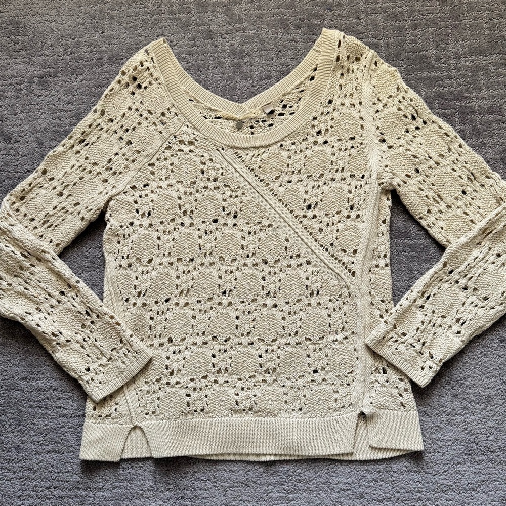 THREAD & SUPPLY ANTHROPOLOGIE Sweater Womens Large Ivory Open Knit Cotton EUC